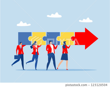 businessman and woman teamwork help carry big growth rising up arrow graph goal and direction, support and partnership for career growth 123128504