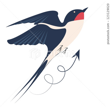 Colorful vector illustration of a swallow bird in flight ascending with cheerful energy Colorful vector illustration of a swallow bird in flight ascending with cheerful energy 123129020