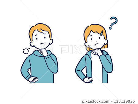 Illustration set of worried boys and girls _ upper body Illustration set of worried boys and girls _ upper body 123129050