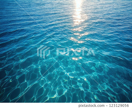 Shimmering light on the surface of turquoise water (AI-generated image) 123129056