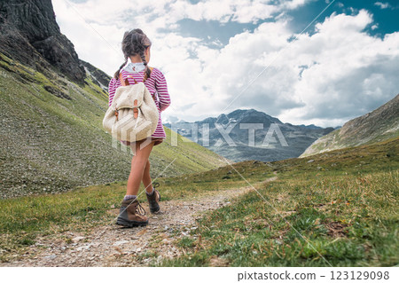 Little girl during a mountain excursion 123129098