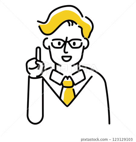 經典且易於理解的插圖，一個人指著某物，一個戴著眼鏡的成年人正在工作 123129103