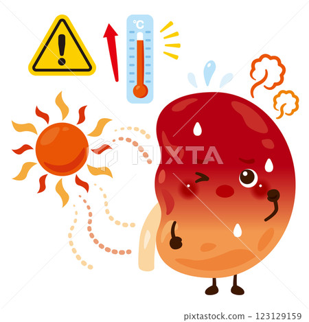 Kidney character suffering from heat exhaustion 123129159