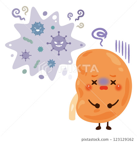 Character illustration of kidney infected with bacteria 123129162