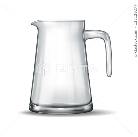 Classic glass jug with round body and sturdy handle 123129277