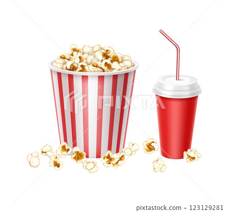 Cinema snack combo with popcorn and soda 123129281