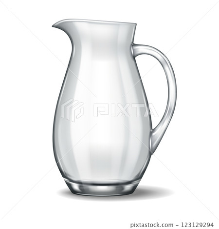 Elegant wide glass jug with tapered spout 123129294