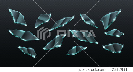 Realistic shattered glass pieces flying in mid-air 123129311