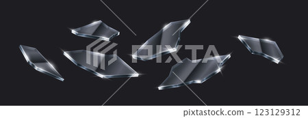 Scattered broken glass pieces with bright highlights 123129312