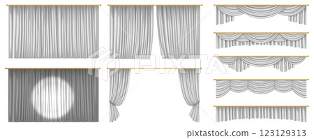 Elegant white theater curtains in luxury style 123129313