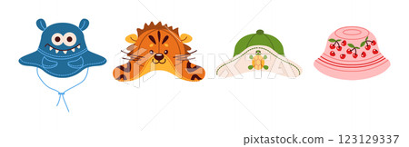 Set of four creative animal and fruit bucket hats 123129337