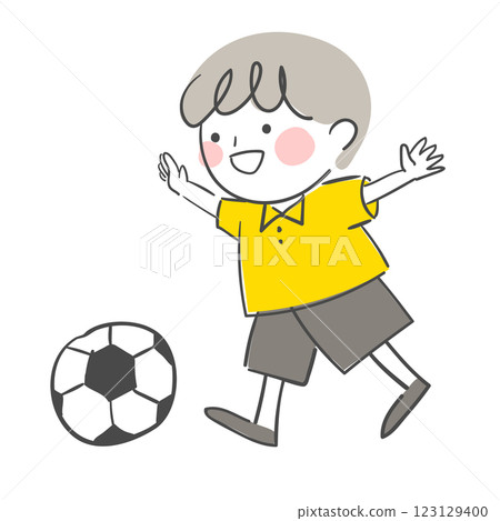 An illustration of a character kicking a soccer ball 123129400