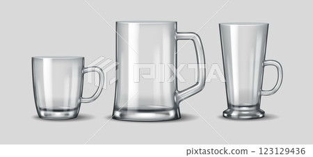 Set of transparent mugs with handles for hot drinks 123129436