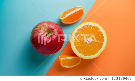 Apple and orange fruit slice oganic natural fresh snack food 123129462