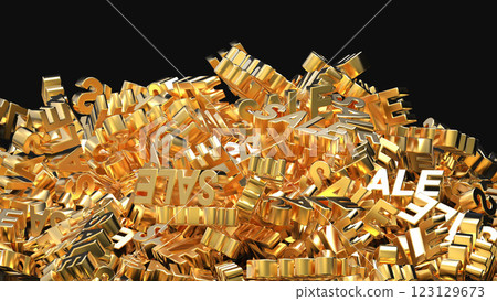 Sale period material, golden sale text piled up rendering CG background Sale period material, golden sale text piled up rendering CG background 123129673