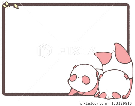 Butterfly and two baby pandas frame background (red) Butterfly and two baby pandas frame background (red) 123129816