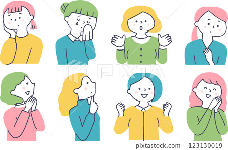 Set of young women with various expressions 123130019