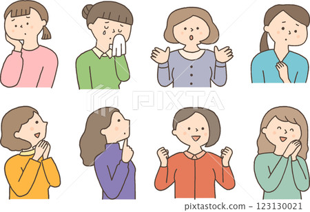 Set of young women with various expressions 123130021