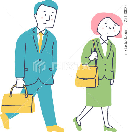 Male and female office workers walking slowly 123130022