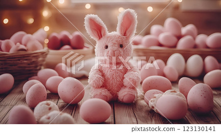 Spring religious holiday. The attributes of Easter are painted eggs. AI-generated item. Spring religious holiday. The attributes of Easter are painted eggs. AI-generated item. 123130141