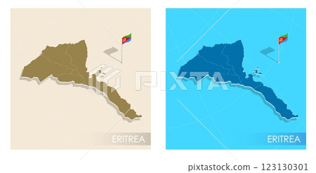 Eritrea country flag installed on geographic positioning map point of country territory. Eritrea commonwealth banner on land and sea. Festive patriotic HD format template for independence day Eritrea country flag installed on geographic positioning map point of country territory. Eritrea commonwealth banner on land and sea. Festive patriotic HD format template for independence day 123130301