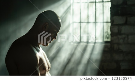Prison life: inmate experience, confined environment, solitary routine, justice system, correctional facility, human struggle, locked cell, limited freedom, criminal reform, structured regimen. 123130574
