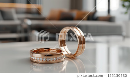 Exquisite ring: luxurious creation, timeless masterpiece, radiant gem, elegant adornment, intricate detailing, shimmering beauty, refined design, opulent style, precious treasure, crafted band. 123130580