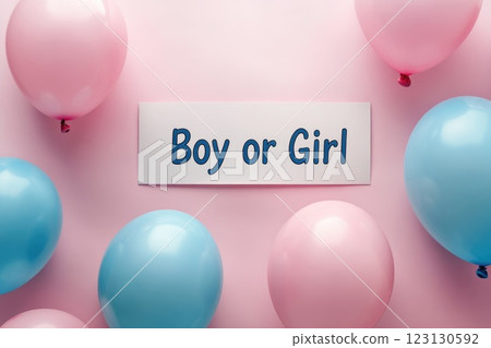 Gender celebration, a joyful party with pink and blue, a heartfelt moment of excitement and togetherness as the boy or girl reveal becomes a cherished part of the family celebration. 123130592