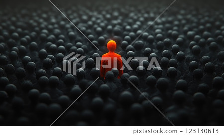 Solitary stance: individuality presence, visualization of uniqueness, one against the crowd, self-expression, personal belief, distinctive identity, singularity, personal courage, social contrast, . 123130613