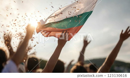 Happy celebration Bulgaria Liberation: vibrant gathering, national festivity, historic honor, cultural pride, cheerful unity, patriotic joy, public commemoration, festive crowd, spirited occasion. 123130616