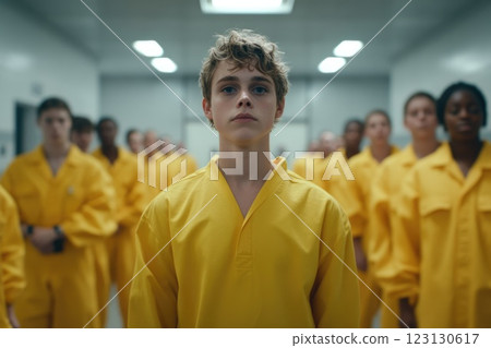 Prison life: inmate experience, confined environment, solitary routine, justice system, correctional facility, human struggle, locked cell, limited freedom, criminal reform, structured regimen. 123130617