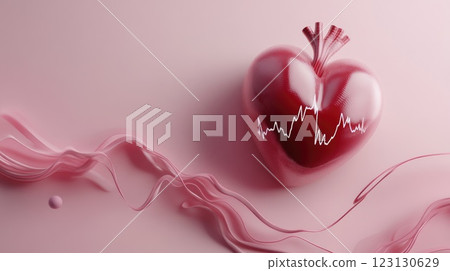 Cardiogram banner: heart graphic, health focus, pulse theme, lifeline pattern, medical representation, cardiac rhythm, heartbeat design, wellness highlight, healthcare awareness, fitness connection. 123130629