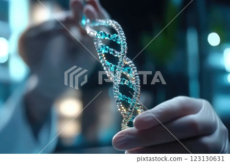 Laboratory researcher presenting: DNA structure, genetic research, molecular chain, lab investigation, scientific breakthrough, biological experiment, gene mapping, innovative study, genetic testing. Laboratory researcher presenting: DNA structure, genetic research, molecular chain, lab investigation, scientific breakthrough, biological experiment, gene mapping, innovative study, genetic testing. 123130631