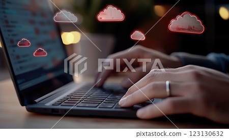Modern cloud technologies: data processing concept, cyberspace, innovative solutions for business and remote work, digital security, and information protection in the online network 123130632