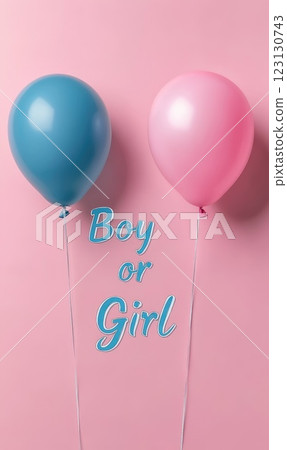 Gender party, pink and blue decorations, a lively celebration filled with happiness and the anticipation of discovering whether a boy or girl, bringing loved ones together in excitement. 123130743