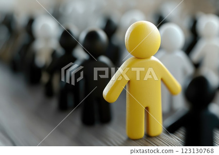 Solitary stance: individuality presence, visualization of uniqueness, one against the crowd, self-expression, personal belief, distinctive identity, singularity, personal courage, social contrast, . 123130768