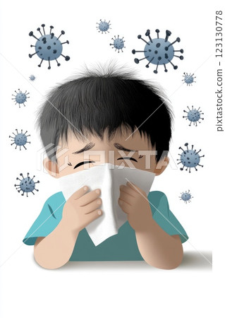 Cold symptoms display: sick individual, tissue use, virus prevention, protective mask, sneezing action, illness indication, respiratory care, germ spread, personal hygiene focus, seasonal ailment. Cold symptoms display: sick individual, tissue use, virus prevention, protective mask, sneezing action, illness indication, respiratory care, germ spread, personal hygiene focus, seasonal ailment. 123130778