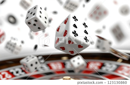 Casino thrill: immersive world of poker, roulette, and iconic 777 symbols, showcasing excitement of chips and cards in vibrant atmosphere of chance, strategy, endless entertainment 123130860