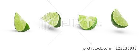 Lime slice isolated set. Collection of lime slices with shadow 123130935