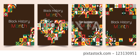 Colorful set of Black History Month designs featuring vibrant patterns, vector illustration 123130951