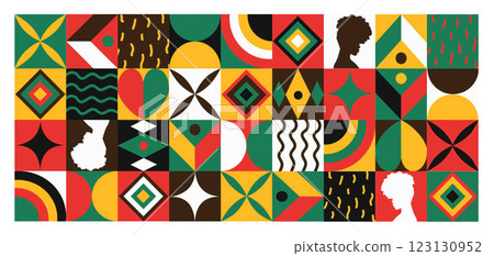 Colorful geometric patterns celebrating Black history in vibrant style, vector illustration 123130952