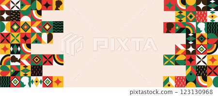 Vibrant Black History Month border with profiles and cultural patterns, vector illustration 123130968