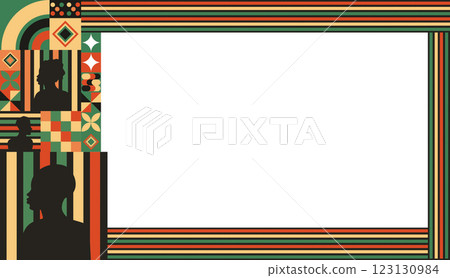 Stylish Black History Month silhouette border with African-inspired patterns, vector illustration 123130984