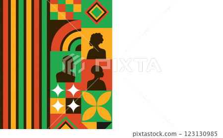 Geometric patterns and silhouettes representing Black History Month, vector illustration 123130985