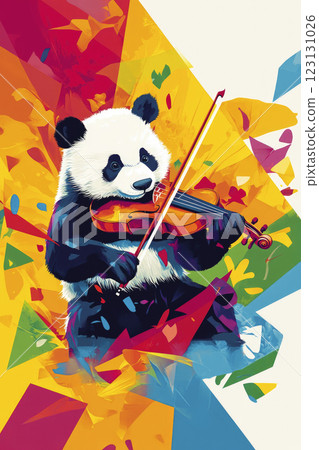 Contemporary art collage of happy panda playing violin, Pop art style, Abstract art style, illustration music poster, Generative AI 123131026