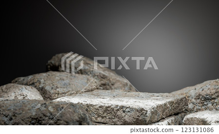 Empty stone podium for product placement, natural rock background, stone platform, textured surface, minimalist display, neutral backdrop, product showcase, stone slab, product stage Empty stone podium for product placement, natural rock background, stone platform, textured surface, minimalist display, neutral backdrop, product showcase, stone slab, product stage 123131086