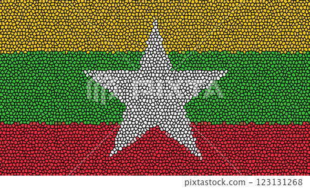 Myanmar flag in an abstract mosaic style, creative geometric tile patterns Myanmar flag in an abstract mosaic style, creative geometric tile patterns 123131268