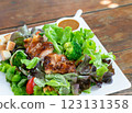 Grilled chicken salad with vegetables 123131358