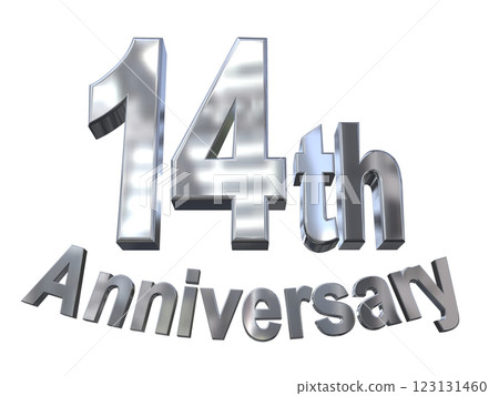 3DCG 字母“14 週年/14 週年紀念閃光”銀色，銀色 123131460