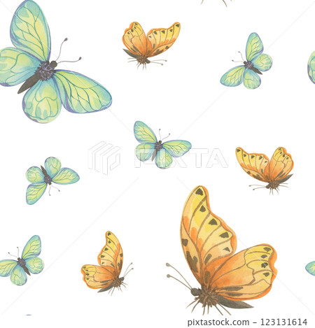 Butterflies watercolor illustration. Seamless pattern on white background 123131614